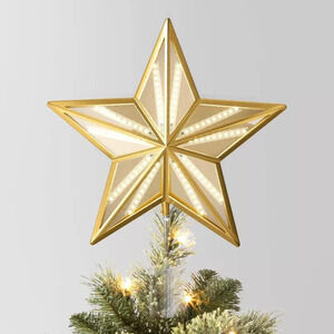 Pre-Lit Faceted Gold Star Christmas Tree Topper 5-Point Light Up 12.25" Holiday